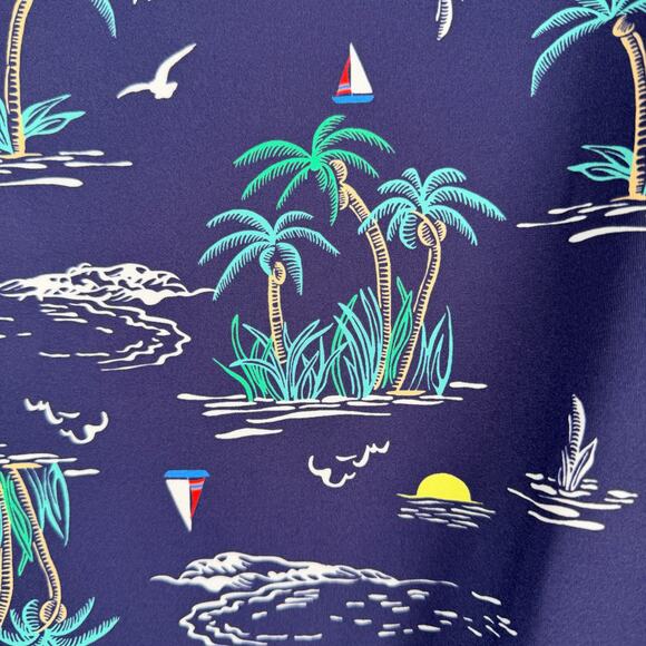 Lands End Swim Top Small 6-8 Navy Sailboat Tropical Tie Front Blouson UPF 50 - Picture 4 of 15